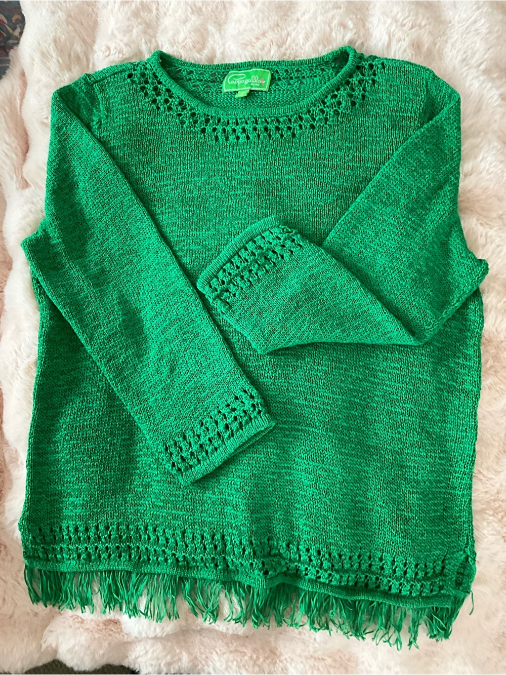 Pappagallo Green Crochet-Trim Knit Sweater -